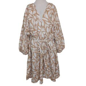Torrid Peasant Skater Mini Dress Womens Plus Size 4X Beige V Neck Waist Tie